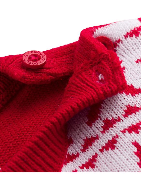 Babyhug Knit Full Sleeves Christmas Theme Printed Sweater Set - Red
