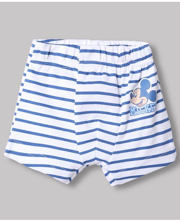 Babyhug Disney 100% Cotton Interlock Knit Trunks With Mickey Mouse Print Pack of 3 - Blue & White
