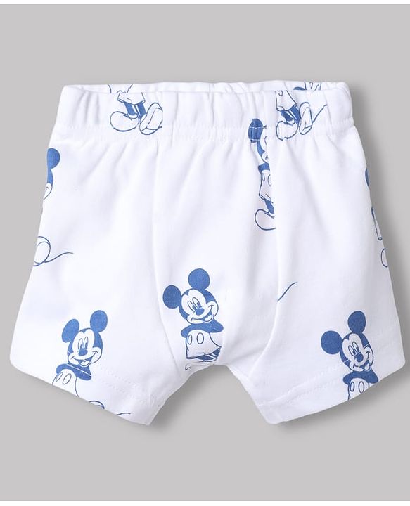 Babyhug Disney 100% Cotton Interlock Knit Trunks With Mickey Mouse Print Pack of 3 - Blue & White