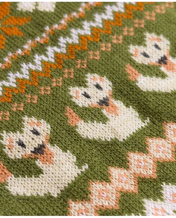 Babyhug  Knit Full Sleeves Sweater Set with Animal Design - Green