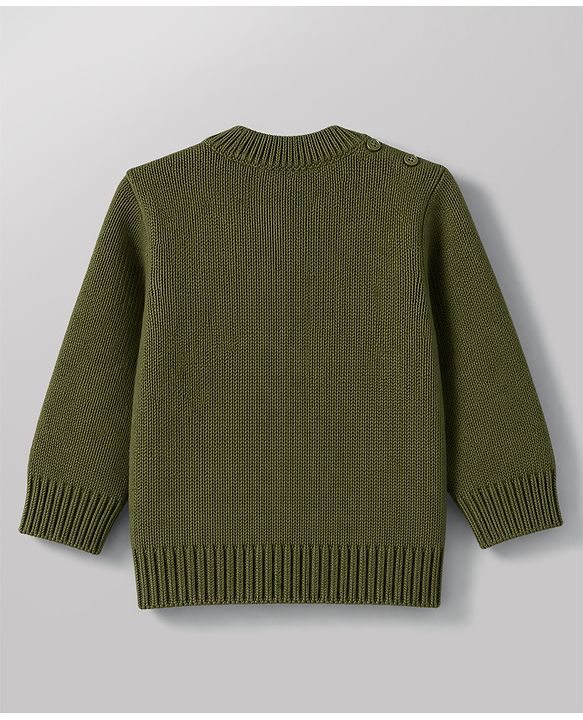 Babyhug  Knit Full Sleeves Sweater Set with Animal Design - Green