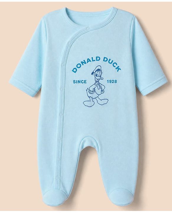 Babyhug Disney 100% Cotton Interlock Knit Full Sleeves Footed Sleepsuit With Mickey Mouse Print Pack Of 2 - Blue