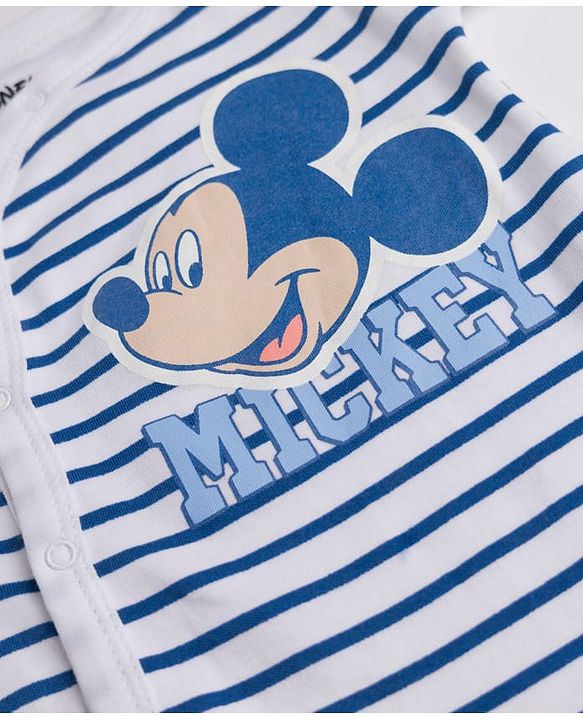 Babyhug Disney 100% Cotton Interlock Knit Full Sleeves Footed Sleepsuit With Mickey Mouse Print Pack Of 2 - Blue