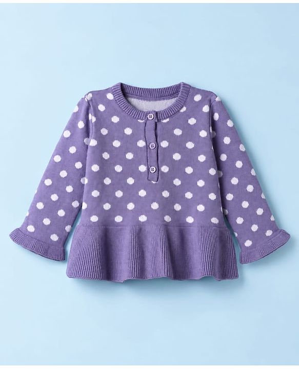 Babyhug Knit A-Line Full Sleeves Sweater Set with Polka Dot Design - Lavender