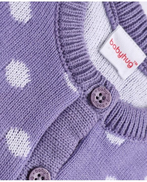 Babyhug Knit A-Line Full Sleeves Sweater Set with Polka Dot Design - Lavender