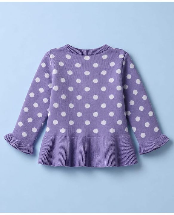 Babyhug Knit A-Line Full Sleeves Sweater Set with Polka Dot Design - Lavender