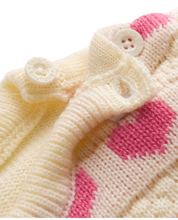 Babyhug Knit Full Sleeves Sweater Set With Hearts Design - Pink