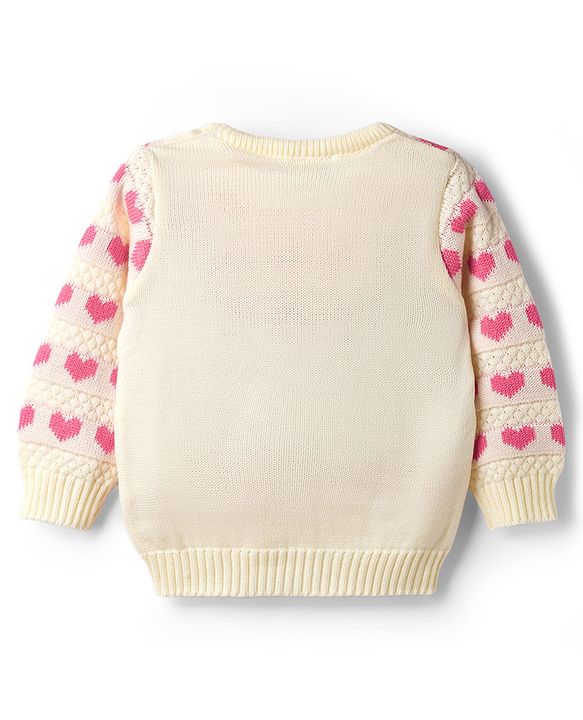 Babyhug Knit Full Sleeves Sweater Set With Hearts Design - Pink