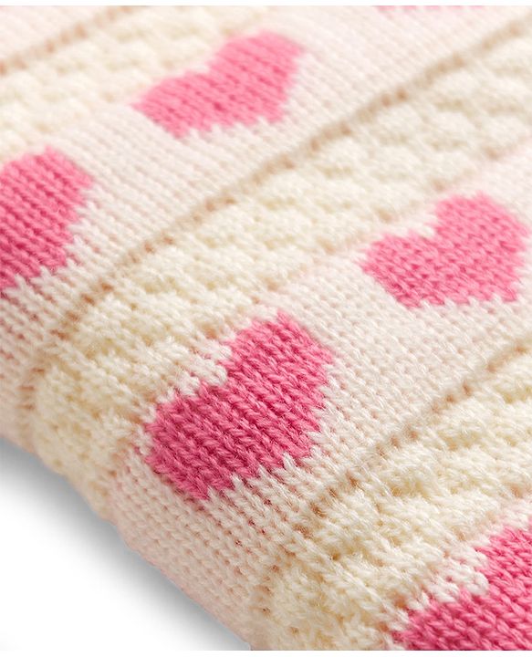 Babyhug Knit Full Sleeves Sweater Set With Hearts Design - Pink