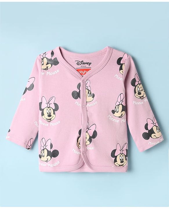 Babyhug Disney 100% Cotton Interlock Knit Full Sleeves Front Open Jhablas with Minnie Mouse Graphic & Polka Dots Print Pack of 2 - White & Pink