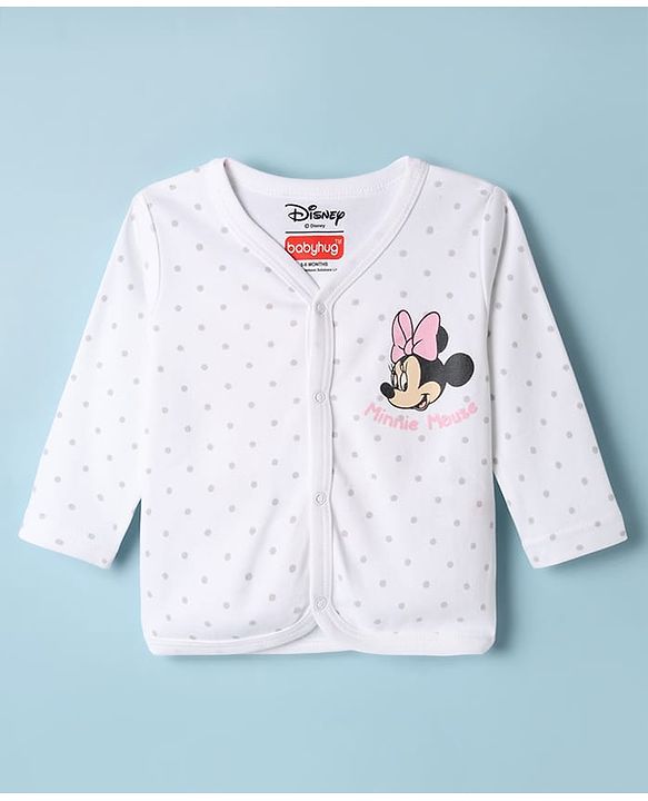 Babyhug Disney 100% Cotton Interlock Knit Full Sleeves Front Open Jhablas with Minnie Mouse Graphic & Polka Dots Print Pack of 2 - White & Pink