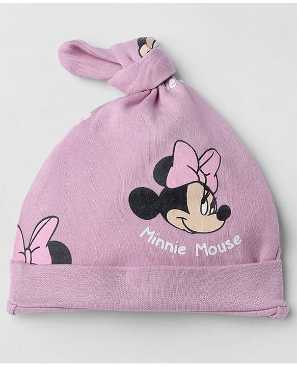 Babyhug Disney 100% Cotton Interlock Knit Pony Cap with Polka Dots & Minnie Mouse Print Pack of 2 White & Pink - Diameter 14 cm