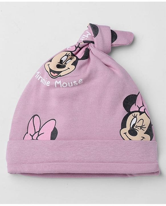 Babyhug Disney 100% Cotton Interlock Knit Pony Cap with Polka Dots & Minnie Mouse Print Pack of 2 White & Pink - Diameter 14 cm