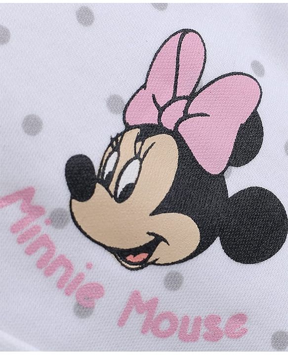Babyhug Disney 100% Cotton Interlock Knit Pony Cap with Polka Dots & Minnie Mouse Print Pack of 2 White & Pink - Diameter 14 cm