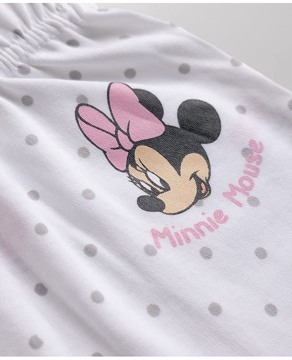 Babyhug Disney 100% Cotton Interlock Knit Full Length Striped Diaper Leggings with Minnie Mouse Graphic & Polka Dots Print Pack of 2 - White & Pink