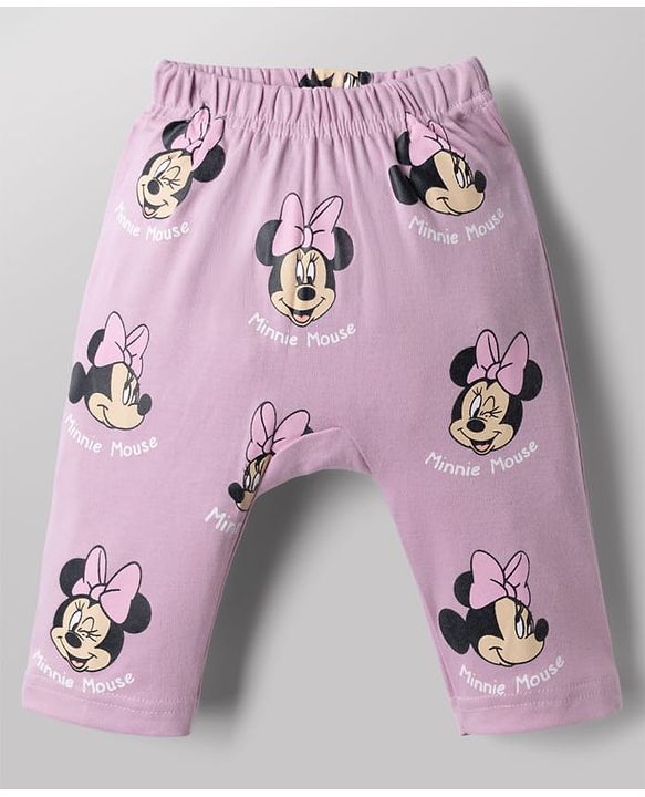 Babyhug Disney 100% Cotton Interlock Knit Full Length Striped Diaper Leggings with Minnie Mouse Graphic & Polka Dots Print Pack of 2 - White & Pink