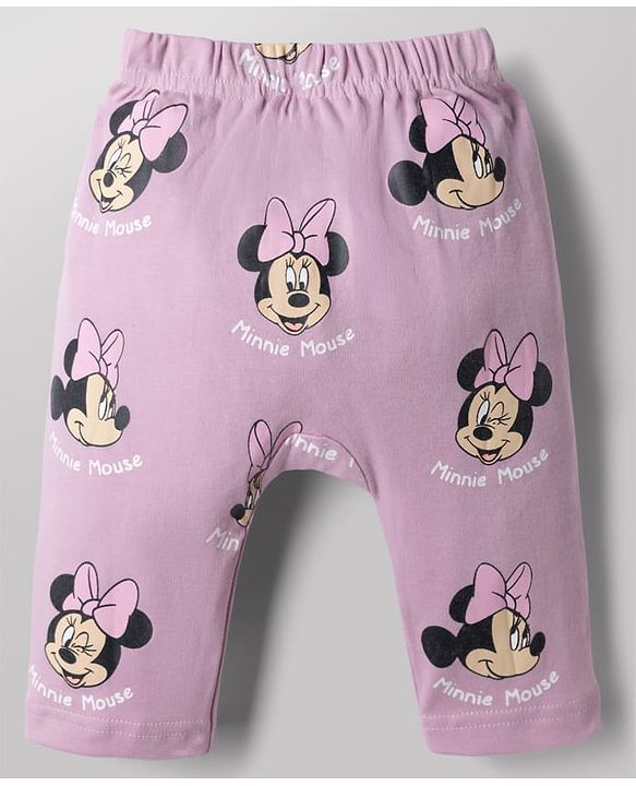 Babyhug Disney 100% Cotton Interlock Knit Full Length Striped Diaper Leggings with Minnie Mouse Graphic & Polka Dots Print Pack of 2 - White & Pink