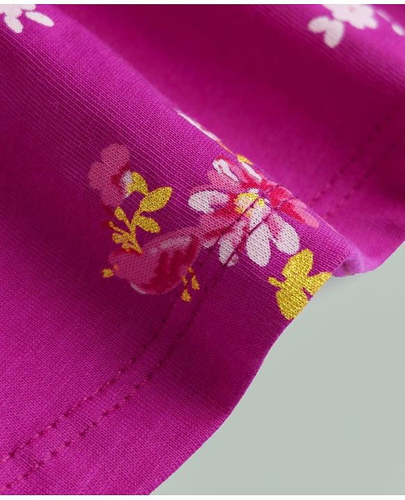 Babyhug Single Jersey Knit Half Sleeves Floral Printed Frock With Bloomer - Purple