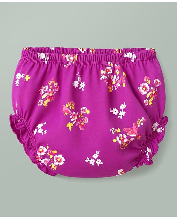 Babyhug Single Jersey Knit Half Sleeves Floral Printed Frock With Bloomer - Purple