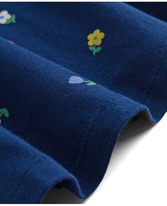 Babyhug Single Jersey Knit Half Sleeves Floral Printed Frock With Bloomer - Navy Blue