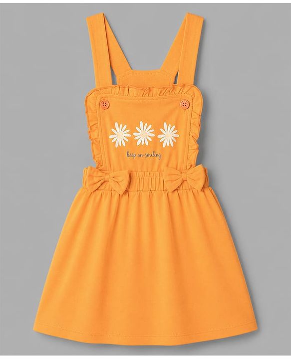 Babyhug Cotton Knit Frocks With Inner Tee with Short Sleeves and Floral Print in Peach for 3-6 Months