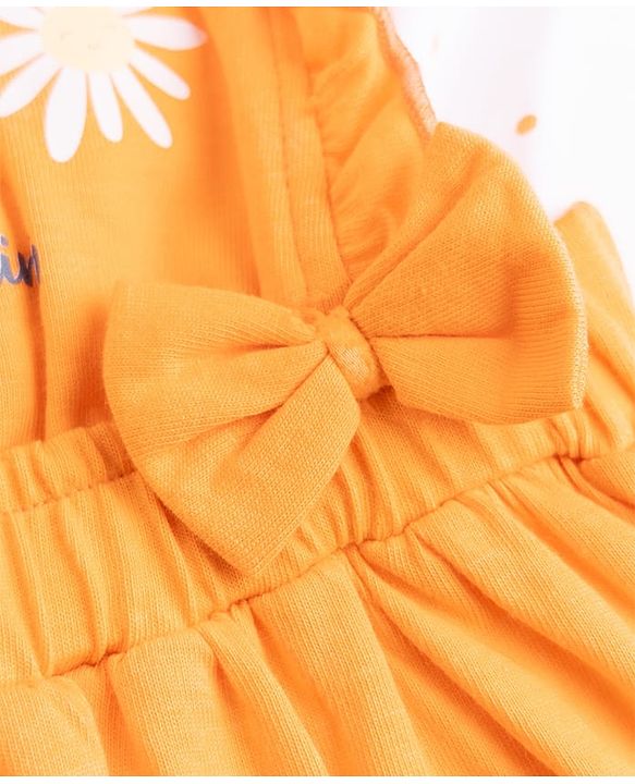 Babyhug Cotton Knit Frocks With Inner Tee with Short Sleeves and Floral Print in Peach for 3-6 Months