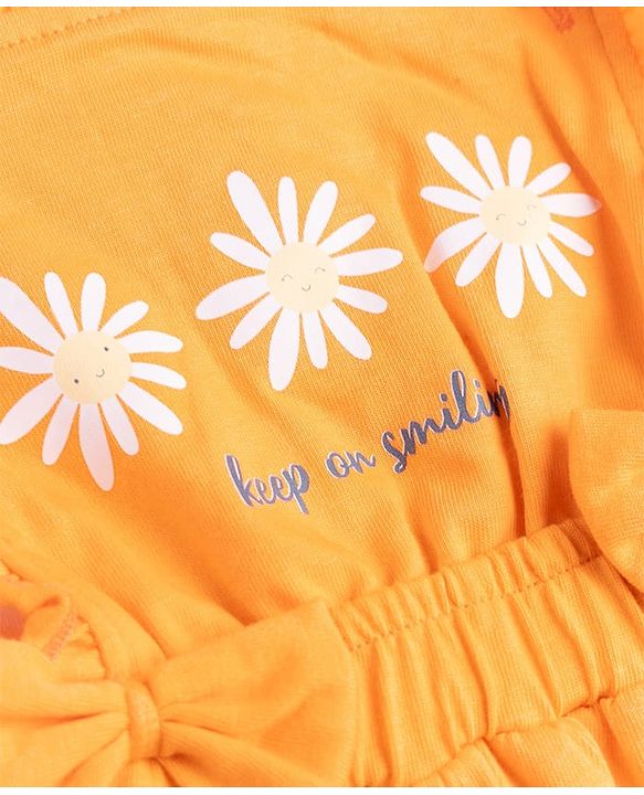 Babyhug Cotton Knit Frocks With Inner Tee with Short Sleeves and Floral Print in Peach for 3-6 Months
