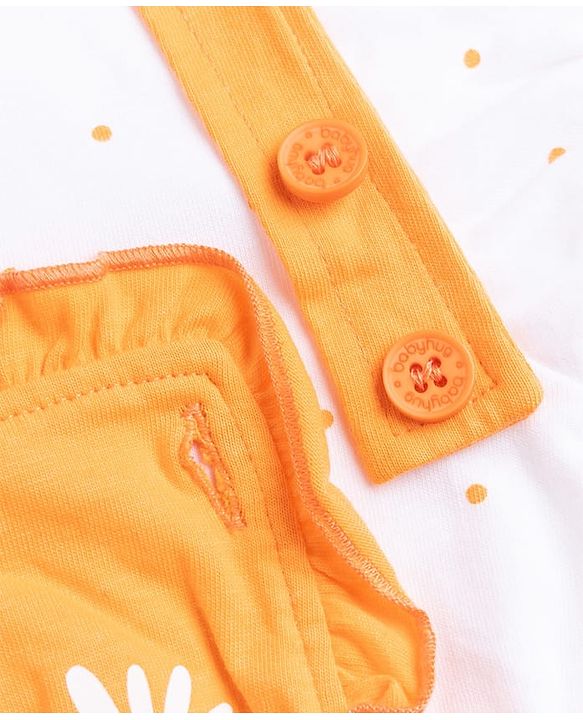 Babyhug Cotton Knit Frocks With Inner Tee with Short Sleeves and Floral Print in Peach for 3-6 Months