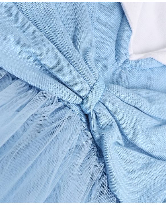 Babyhug Single Jersey Knit Half Sleeves One Piece Dress with Bow Applique - Blue