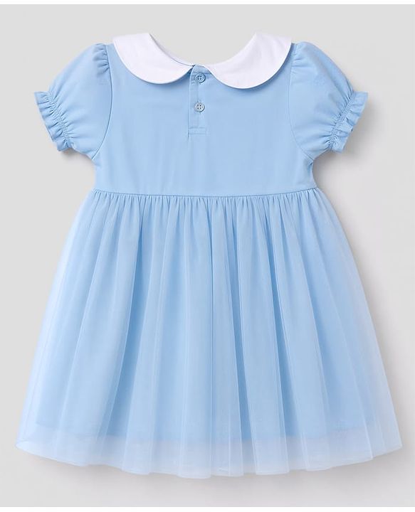 Babyhug Single Jersey Knit Half Sleeves One Piece Dress with Bow Applique - Blue