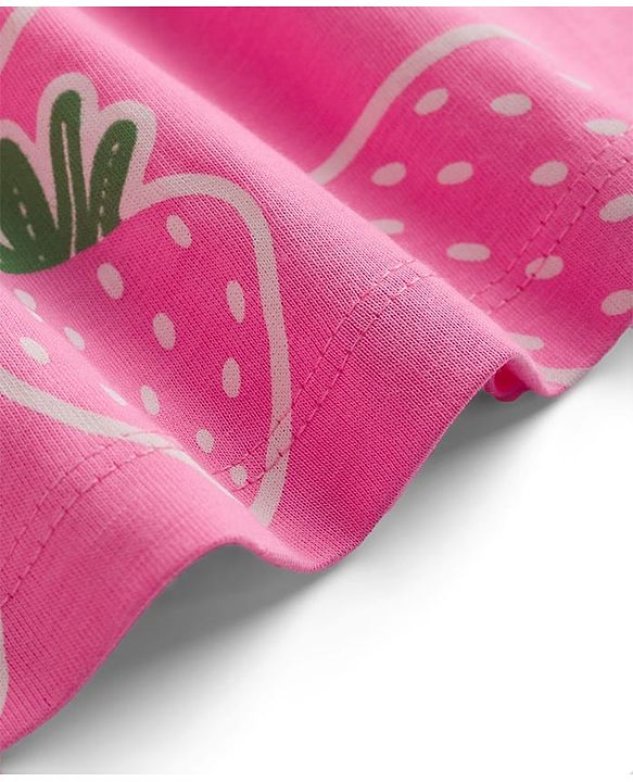 Babyhug Single Jersey Sleeveless Frock With Strawberry Print - Pink