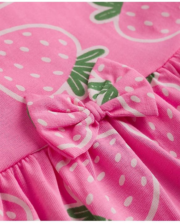 Babyhug Single Jersey Sleeveless Frock With Strawberry Print - Pink