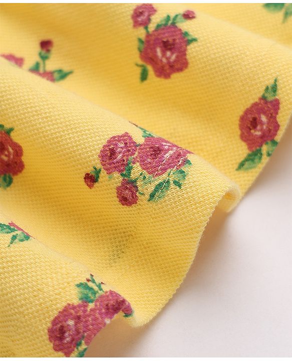 Babyhug Cotton Knit One Piece Dress with Half Sleeves and Floral Print in Yellow for 6-9 Months
