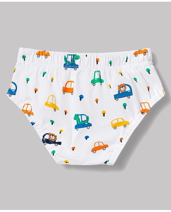 Babyhug 100% Cotton Single Jersey Knit Striped Antibacterial Briefs With Vehicle Print Pack of 3 - Multicolor