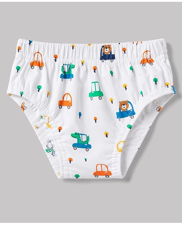 Babyhug 100% Cotton Single Jersey Knit Striped Antibacterial Briefs With Vehicle Print Pack of 3 - Multicolor