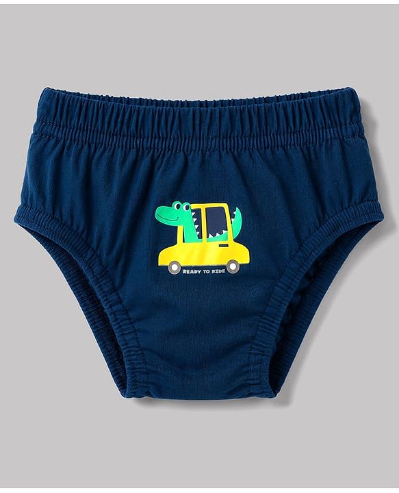 Babyhug 100% Cotton Single Jersey Knit Striped Antibacterial Briefs With Vehicle Print Pack of 3 - Multicolor