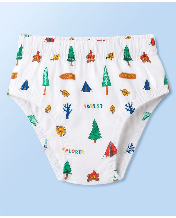 Babyhug 100% Cotton Single Jersey Knit Striped & Bear Printed Antibacterial Briefs Pack of 3 - White Blue & Yellow