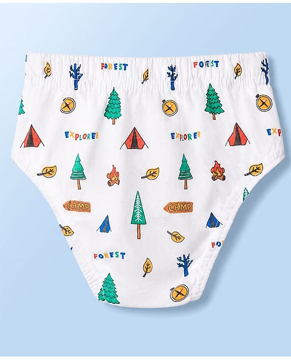 Babyhug 100% Cotton Single Jersey Knit Striped & Bear Printed Antibacterial Briefs Pack of 3 - White Blue & Yellow