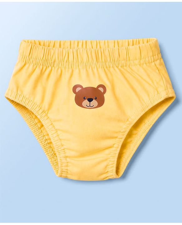 Babyhug 100% Cotton Single Jersey Knit Striped & Bear Printed Antibacterial Briefs Pack of 3 - White Blue & Yellow