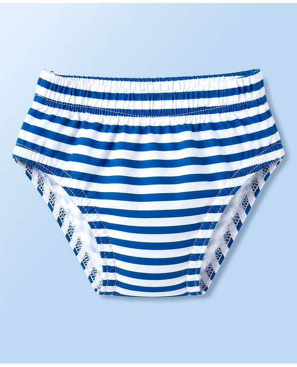 Babyhug 100% Cotton Single Jersey Knit Striped & Bear Printed Antibacterial Briefs Pack of 3 - White Blue & Yellow
