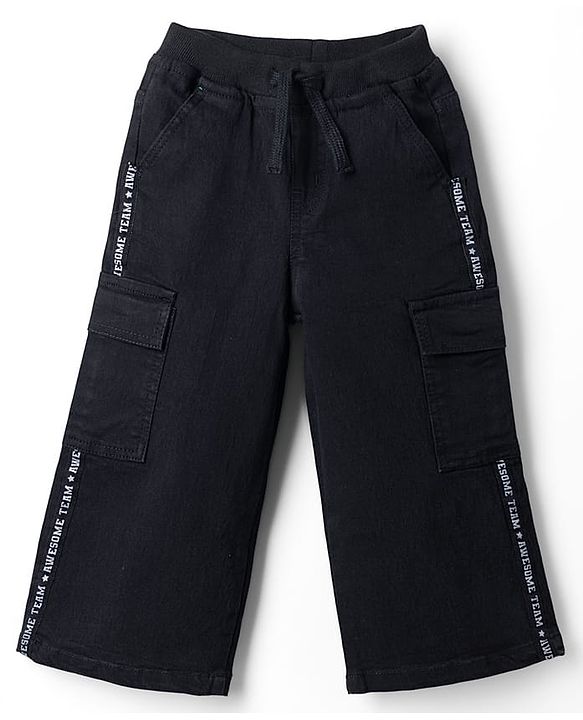 Babyhug Full Length Washed Denim Jeans With Stretch - Black