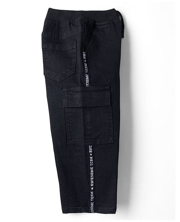 Babyhug Full Length Washed Denim Jeans With Stretch - Black