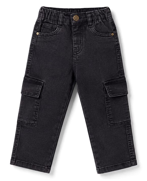 Babyhug Denim Washed Full Length Jeans with Stretch & Pocket - Black