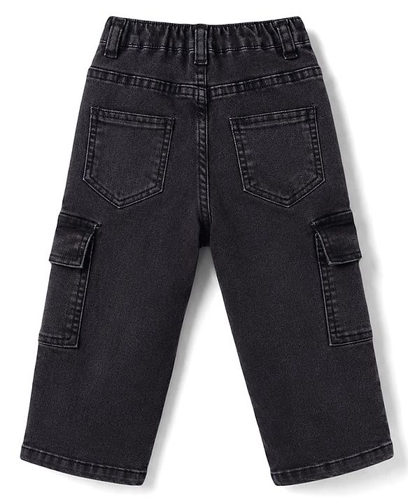 Babyhug Denim Washed Full Length Jeans with Stretch & Pocket - Black