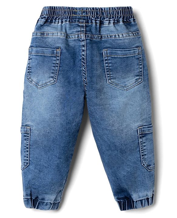 Babyhug Denim Full Length Washed Jeans With Stretch - Light Blue