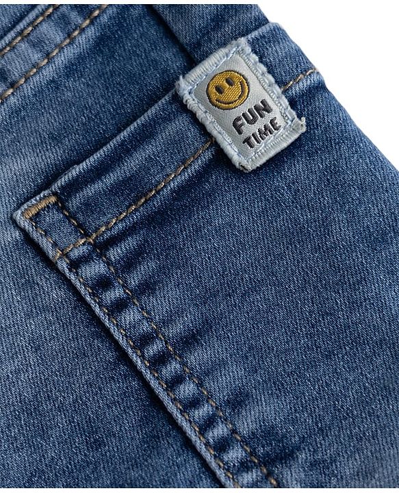 Babyhug Denim Full Length Washed Jeans With Stretch - Light Blue