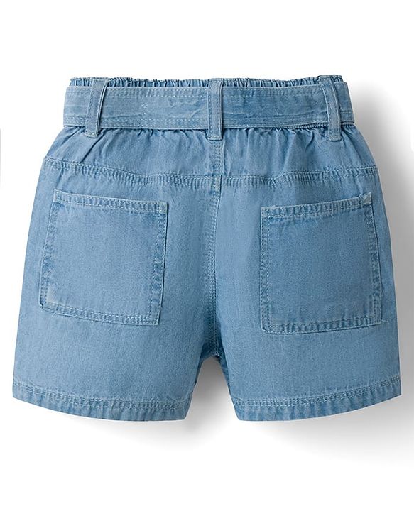 Babyhug Mid Thigh 100% Cotton Denim Shorts With Flower Embroidery - Blue