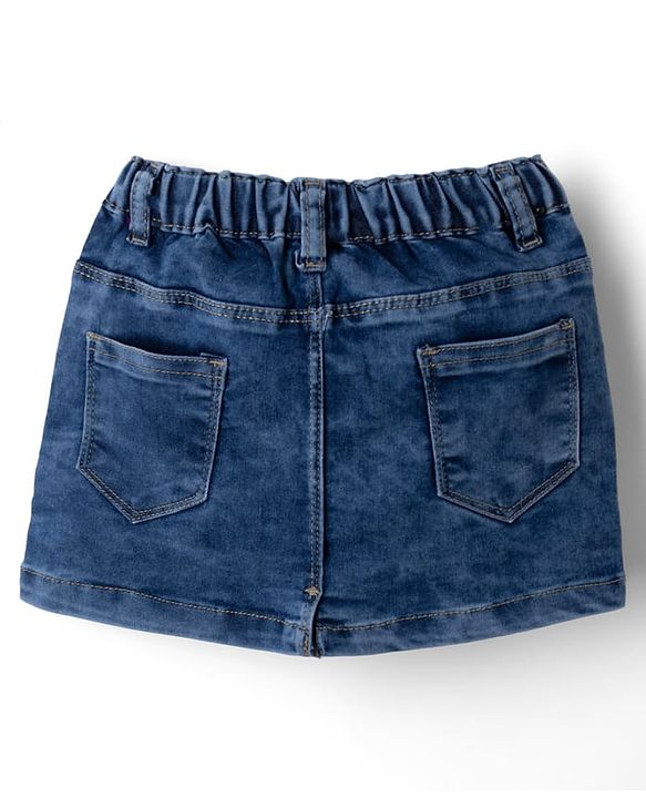 Babyhug Denim Mid Thigh Skirts with Floral Embroidery - Blue