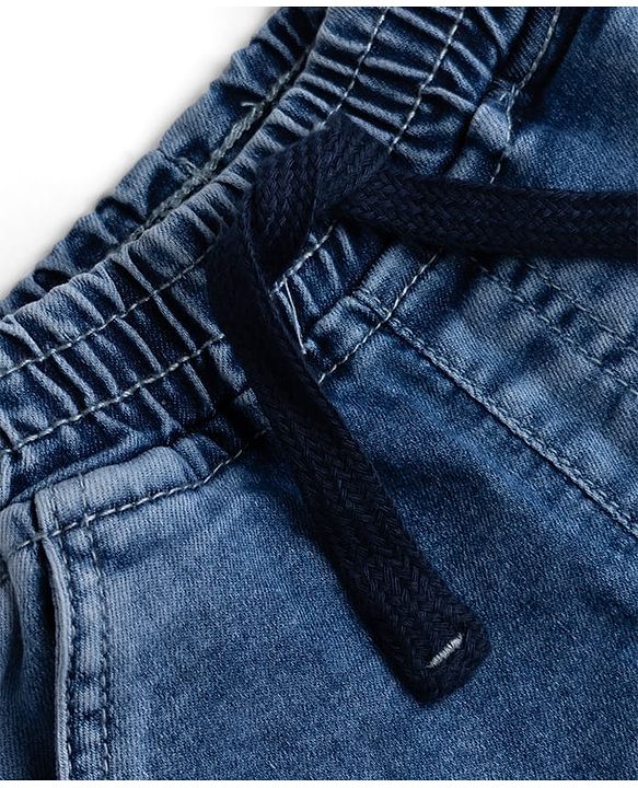 Babyhug Denim Full Length Washed Jeans With Stretch & Cargo Pockets - Blue