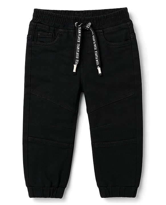 Babyhug Denim Full Length Washed Jeans With Stretch - Black